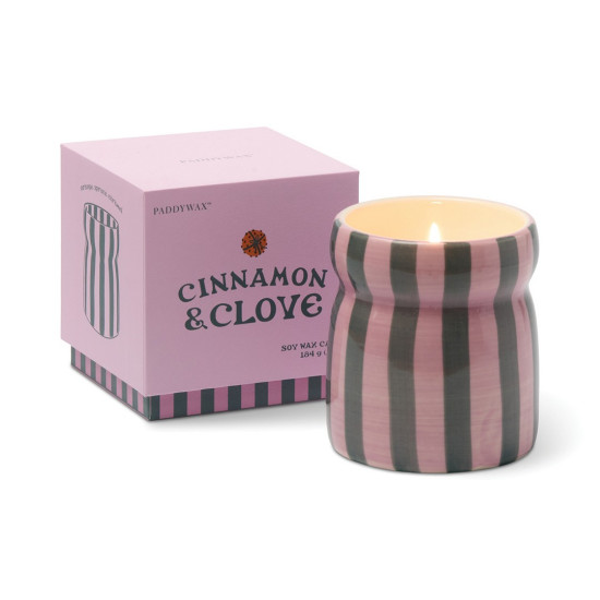 Paddywax Cabana – Pink Striped Candle Cinnamon & Clove 184g